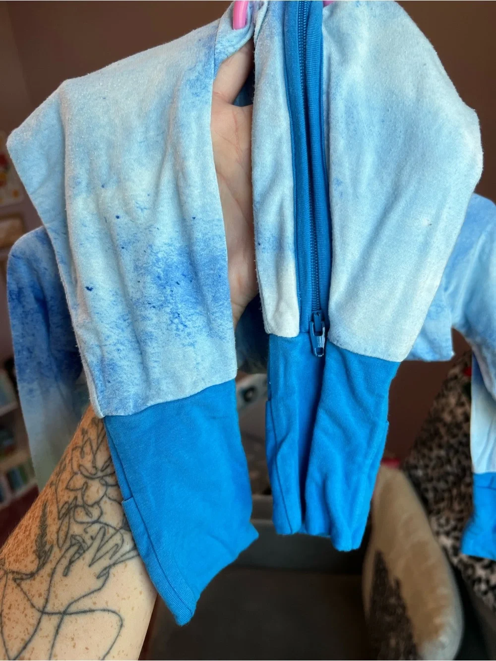 Little Sleepies Blue Watercolor Zippy Pajamas 3-6M GUC